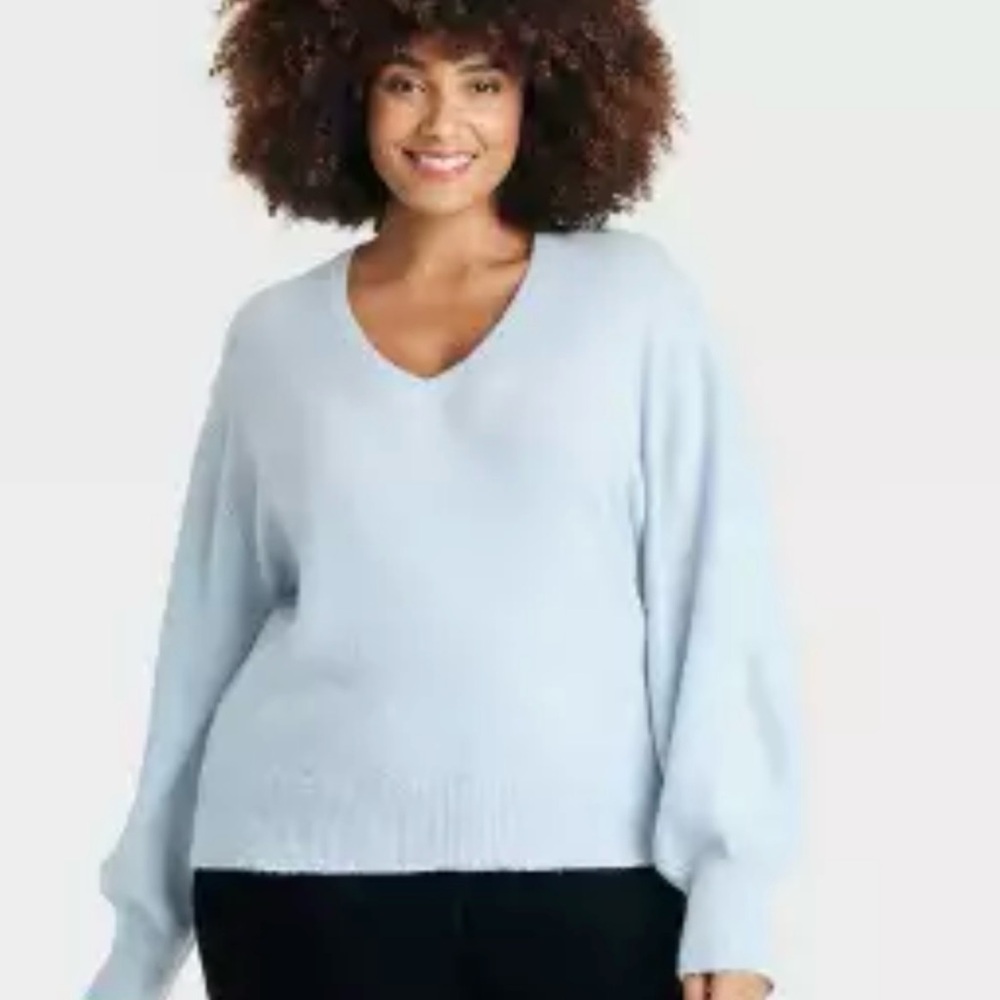 A New Day Light Blue V Neck Sweater Size L NWT Cozy Minimalist